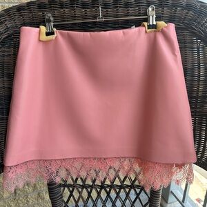 Alice + Olivia pink vegan leather skirt with ruffle trim
